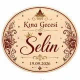 Kişiye Özel Kına Gecesi Magneti, Bordo Osmanlı Desenli Hatıra Magneti, Yuvarlak Magnet