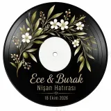 Kişiye Özel Plak Magneti, Vintage Vinyl Tasarımlı Söz Nişan Düğün Kına Hatırası, Yuvarlak Magnet