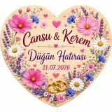 Kişiye Özel Söz Nişan Nikah Düğün Kına Magneti, Çini Desenli Mavi Kırmızı Hatıra Magneti, Kalp Magnet
