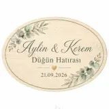 Kişiye Özel Ahşap Söz Nişan Nikah Düğün Kına Magneti, Gold Detaylı Hatıra Magneti, Dikdörtgen Ahşap Magnet