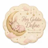 Kişiye Özel Baby Shower Magneti, Uyuyan Bebek ve Ay Detaylı Hoş Geldin Bebek Hatırası, Özel Kesim Magnet