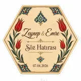 Kişiye Özel Ahşap Söz Nişan Nikah Düğün Kına Magneti, Mavi Çiçekli Hatıra Magneti, Yuvarlak Ahşap Magnet