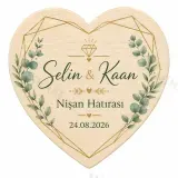 Kişiye Özel Ahşap Söz Nişan Nikah Düğün Kına Magneti, Gold Detaylı Hatıra Magneti, Kalp Ahşap Magnet