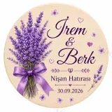 Kişiye Özel Ahşap Söz Nişan Nikah Düğün Kına Magneti, Pembe Çiçekli Hatıra Magneti, Yuvarlak Ahşap Magnet