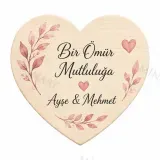 Kişiye Özel Ahşap Söz Nişan Nikah Düğün Kına Magneti, Kırmızı Detaylı Hatıra Magneti, Kalp Ahşap Magnet