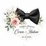 Kişiye Özel Damat Papyonu Magneti, Siyah Papyonlu Düğün Hatırası, Özel Kesim Magnet