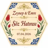 Kişiye Özel Söz Nişan Nikah Düğün Kına Magneti, Çini Desenli Mavi Kırmızı Hatıra Magneti, Yuvarlak Magnet