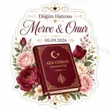 Kişiye Özel Nikah Defteri Magneti, Çiçekli Söz Nişan Düğün Hatırası, Özel Kesim Magnet