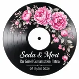 Kişiye Özel Plak Magneti, Vintage Vinyl Tasarımlı Söz Nişan Düğün Kına Hatırası, Yuvarlak Magnet