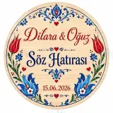 Kişiye Özel Söz Nişan Nikah Düğün Kına Magneti, Çini Desenli Mavi Kırmızı Hatıra Magneti, Yuvarlak Magnet