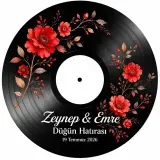 Kişiye Özel Plak Magneti, Vintage Vinyl Tasarımlı Söz Nişan Düğün Kına Hatırası, Yuvarlak Magnet