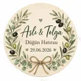 Kişiye Özel Ahşap Söz Nişan Nikah Düğün Kına Magneti, Gold Detaylı Hatıra Magneti, Yuvarlak Ahşap Magnet