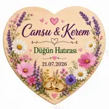 Kişiye Özel Ahşap Söz Nişan Nikah Düğün Kına Magneti, Kırmızı Detaylı Hatıra Magneti, Yuvarlak Ahşap Magnet