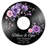 Kişiye Özel Plak Magneti, Vintage Vinyl Tasarımlı Söz Nişan Düğün Kına Hatırası, Yuvarlak Magnet