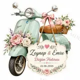 Kişiye Özel Scooter Magneti, Çiçekli Düğün Hatırası, Özel Kesim Magnet