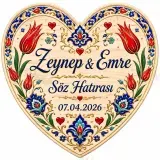 Kişiye Özel Söz Nişan Nikah Düğün Kına Magneti, Çini Desenli Mavi Kırmızı Hatıra Magneti, Kalp Magnet