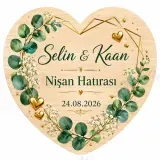 Kişiye Özel Ahşap Söz Nişan Nikah Düğün Kına Magneti, Gold Detaylı Hatıra Magneti, Kalp Ahşap Magnet