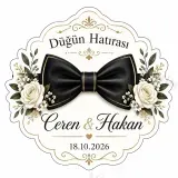 Kişiye Özel Damat Papyonu Magneti, Siyah Papyonlu Düğün Hatırası, Özel Kesim Magnet