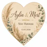 Kişiye Özel Ahşap Söz Nişan Nikah Düğün Kına Magneti, Gold Detaylı Hatıra Magneti, Kalp Ahşap Magnet