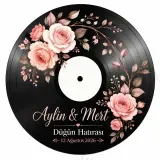 Kişiye Özel Plak Magneti, Vintage Vinyl Tasarımlı Söz Nişan Düğün Kına Hatırası, Yuvarlak Magnet