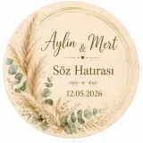 Kişiye Özel Söz Nişan Nikah Düğün Kına Magneti, Gold Detaylı Hatıra Magneti, Yuvarlak Magnet