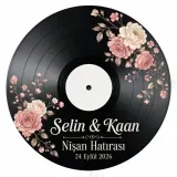 Kişiye Özel Plak Magneti, Vintage Vinyl Tasarımlı Söz Nişan Düğün Kına Hatırası, Yuvarlak Magnet