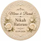 Kişiye Özel Ahşap Söz Nişan Nikah Düğün Kına Magneti, Gold Detaylı Hatıra Magneti, Yuvarlak Ahşap Magnet