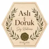 Kişiye Özel Ahşap Söz Nişan Nikah Düğün Kına Magneti, Gold Detaylı Hatıra Magneti, Yuvarlak Ahşap Magnet
