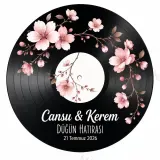 Kişiye Özel Plak Magneti, Vintage Vinyl Tasarımlı Söz Nişan Düğün Kına Hatırası, Yuvarlak Magnet