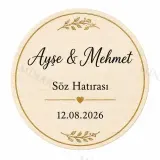 Kişiye Özel Ahşap Söz Nişan Nikah Düğün Kına Magneti, Gold Detaylı Hatıra Magneti, Yuvarlak Ahşap Magnet