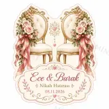 Kişiye Özel Nikah Masası Magneti, Sandalye ve Çiçek Detaylı Hatıra Magneti, Özel Kesim Magnet