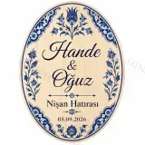 Kişiye Özel Ahşap Söz Nişan Nikah Düğün Kına Magneti, Mavi Çiçekli Hatıra Magneti, Özel Kesim Ahşap Magnet