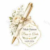 Kişiye Özel Nikah Kalemi Magneti, Beyaz Çiçekli Nikah Hatırası, Özel Kesim Magnet