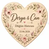 Kişiye Özel Ahşap Söz Nişan Nikah Düğün Kına Magneti, Kırmızı Detaylı Hatıra Magneti, Kalp Ahşap Magnet