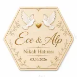 Kişiye Özel Ahşap Söz Nişan Nikah Düğün Kına Magneti, Gold Detaylı Hatıra Magneti, Yuvarlak Ahşap Magnet