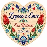 Kişiye Özel Söz Nişan Nikah Düğün Kına Magneti, Çini Desenli Mavi Kırmızı Hatıra Magneti, Kalp Magnet