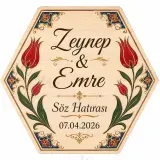 Kişiye Özel Söz Nişan Nikah Düğün Kına Magneti, Kırmızı Detaylı Hatıra Magneti, Yuvarlak Magnet