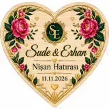 Kişiye Özel Ahşap Söz Nişan Nikah Düğün Kına Magneti, Kırmızı Detaylı Hatıra Magneti, Kalp Ahşap Magnet