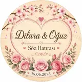 Kişiye Özel Söz Nişan Nikah Düğün Kına Magneti, Kırmızı Detaylı Hatıra Magneti, Yuvarlak Magnet
