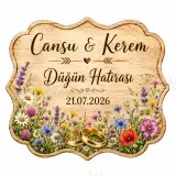 Kişiye Özel Ahşap Söz Nişan Nikah Düğün Kına Magneti, Kırmızı Detaylı Hatıra Magneti, Dikdörtgen Ahşap Magnet