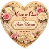 Kişiye Özel Ahşap Söz Nişan Nikah Düğün Kına Magneti, Kırmızı Detaylı Hatıra Magneti, Kalp Ahşap Magnet