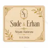 Kişiye Özel Ahşap Söz Nişan Nikah Düğün Kına Magneti, Gold Detaylı Hatıra Magneti, Dikdörtgen Ahşap Magnet