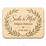 Kişiye Özel Ahşap Söz Nişan Nikah Düğün Kına Magneti, Gold Detaylı Hatıra Magneti, Dikdörtgen Ahşap Magnet