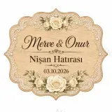 Kişiye Özel Ahşap Söz Nişan Nikah Düğün Kına Magneti, Gold Detaylı Hatıra Magneti, Dikdörtgen Ahşap Magnet