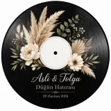 Kişiye Özel Plak Magneti, Vintage Vinyl Tasarımlı Söz Nişan Düğün Kına Hatırası, Yuvarlak Magnet