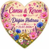 Kişiye Özel Söz Nişan Nikah Düğün Kına Magneti, Çini Desenli Mavi Kırmızı Hatıra Magneti, Kalp Magnet