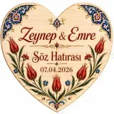 Kişiye Özel Söz Nişan Nikah Düğün Kına Magneti, Çini Desenli Mavi Kırmızı Hatıra Magneti, Kalp Magnet