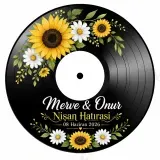 Kişiye Özel Plak Magneti, Vintage Vinyl Tasarımlı Söz Nişan Düğün Kına Hatırası, Yuvarlak Magnet