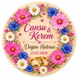 Kişiye Özel Söz Nişan Nikah Düğün Kına Magneti, Çini Desenli Mavi Kırmızı Hatıra Magneti, Yuvarlak Magnet