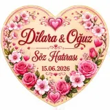Kişiye Özel Söz Nişan Nikah Düğün Kına Magneti, Kırmızı Detaylı Hatıra Magneti, Kalp Magnet